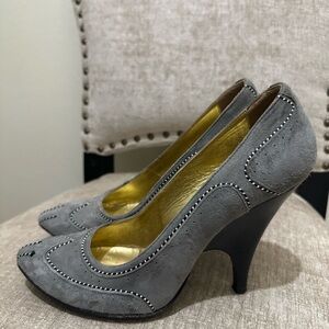 Just Cavalli, Florence: Grey Suede, Raised Black & White Stitching Detail pumps